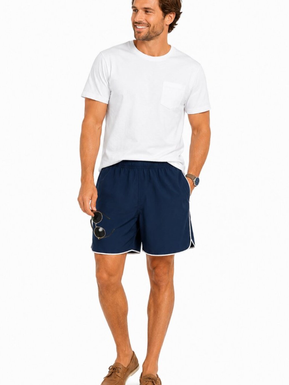 Lands’ End Men’s Navy Athletic Shorts Medium Mesh Lined Active Gym Running
